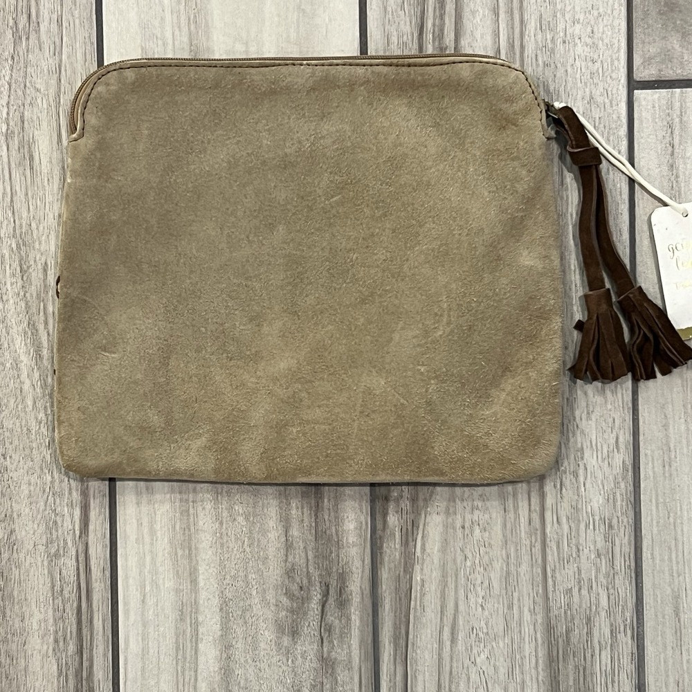 Genuine Leather Tablet Case Women OS Taupe Like New Boho Suede Studded Tassel - Picture 3 of 6